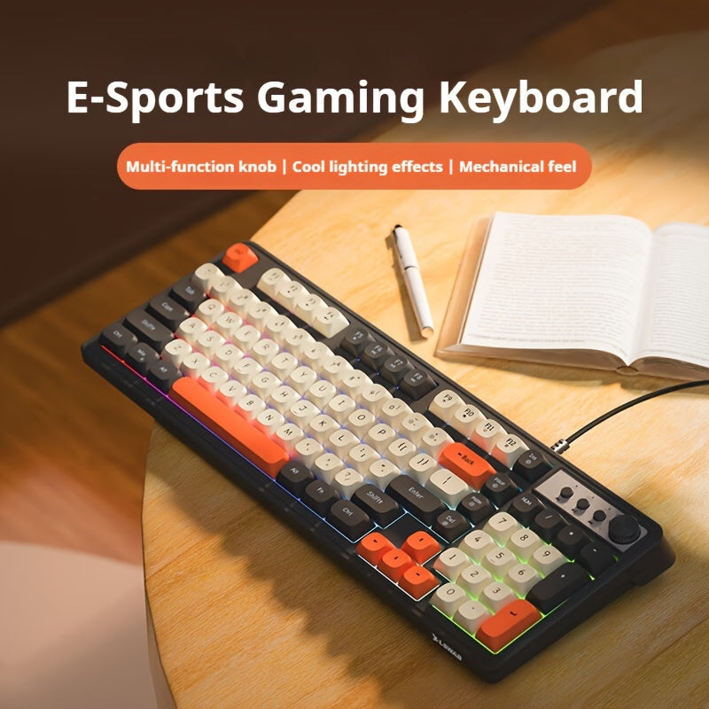 Gaming Keyboard with Rainbow Backlighting and Ergonomic Design for Office and Gaming Use