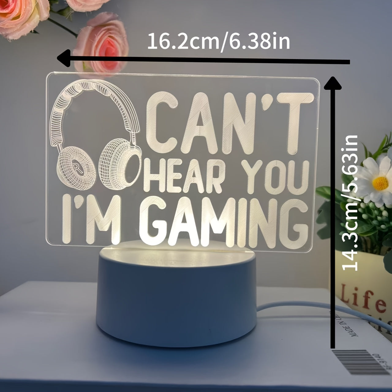 USB-Powered 3D Gaming Headset LED Night Light with Striped Design for Desk and Bedside Decor