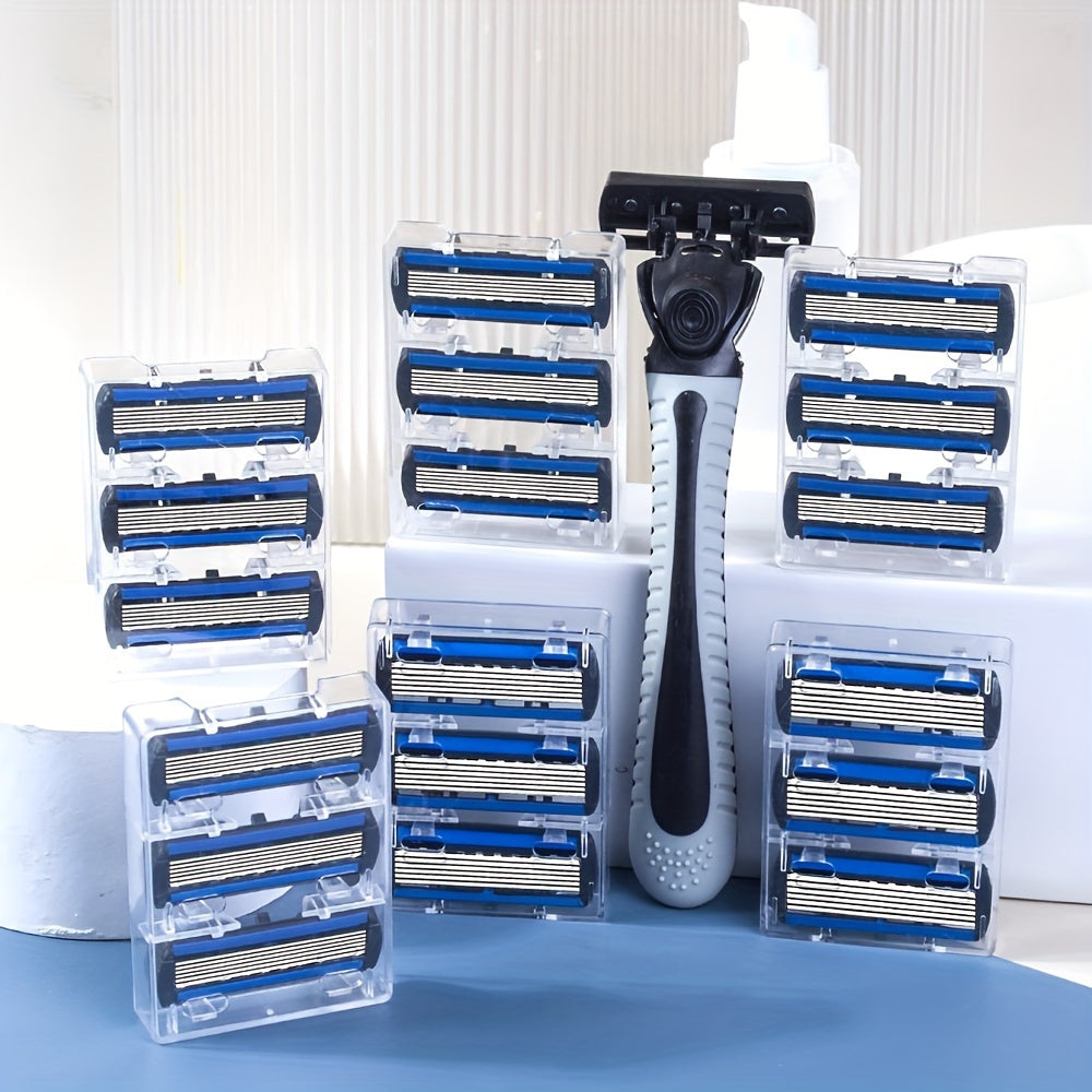 Men's Safety Razor Set with Stainless Steel Handle and Replaceable Blades for Beard and Mustache