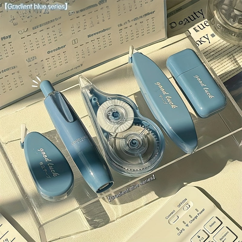 Juego de 5 cintas correctoras de degradado verde lima de gran capacidad, dispensador duradero de PP para escuela y oficina