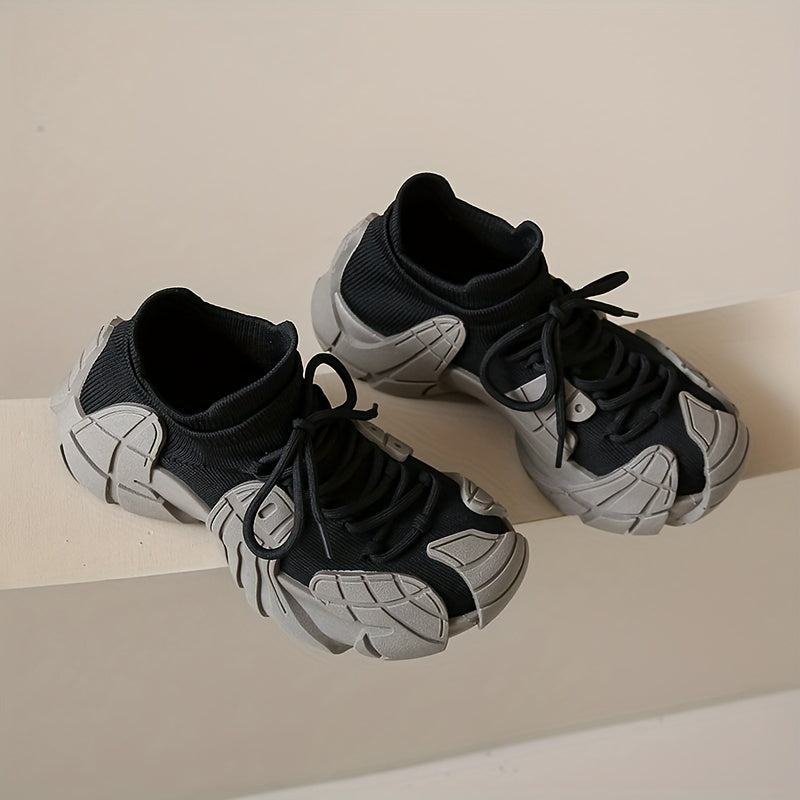 Women's Breathable Knit Sneakers Octopus Design Low-Top Lace-Up Shoes Navy Blue Grey