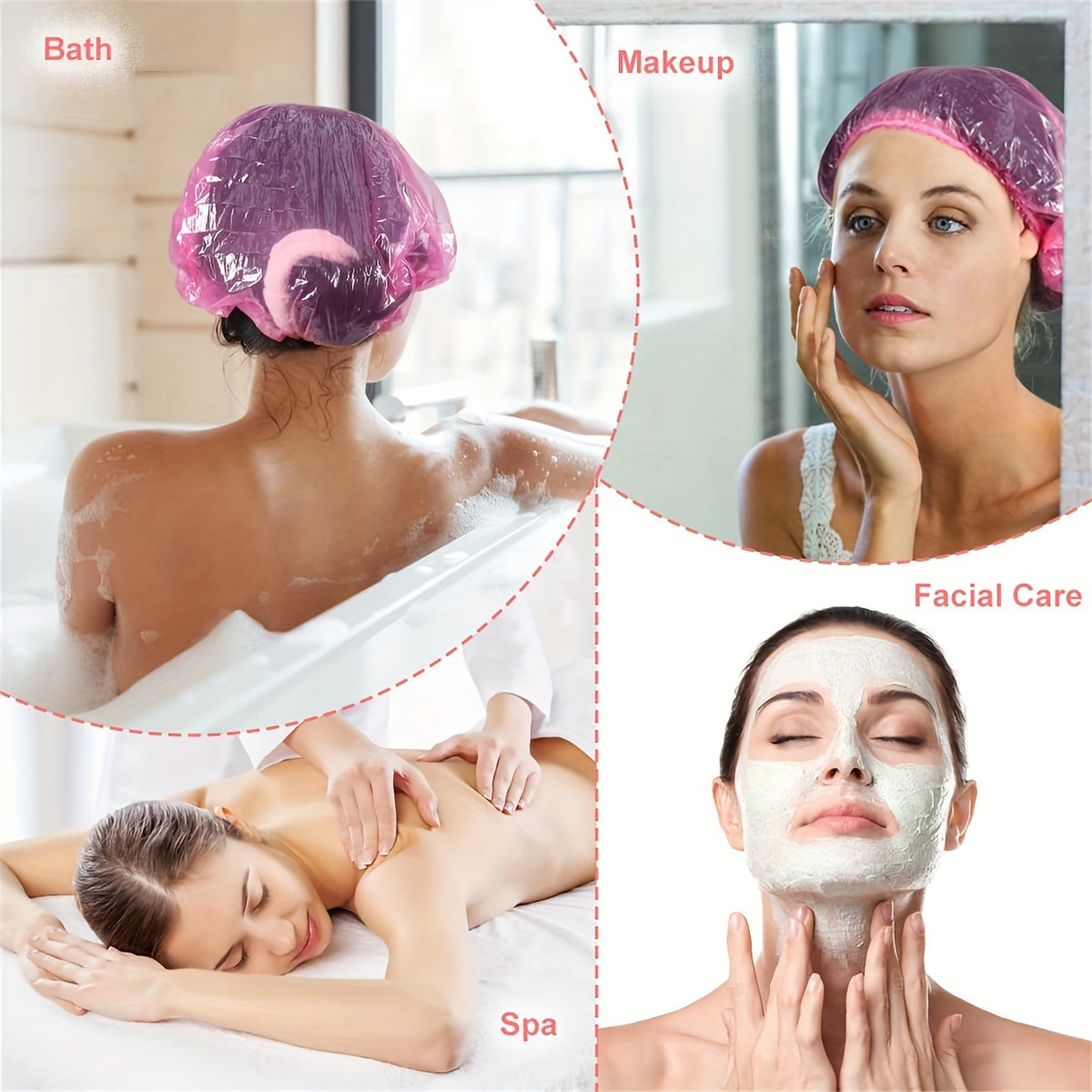 Large Pink Disposable Shower Cap for Women Waterproof Elastic Polyester Spa Salon Use