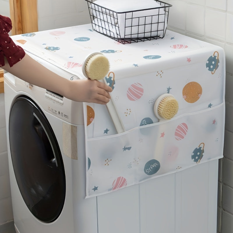 Funda de polvo para nevera con patrón de hojas y bolsillos, hecha de plástico PET para protección en la cocina