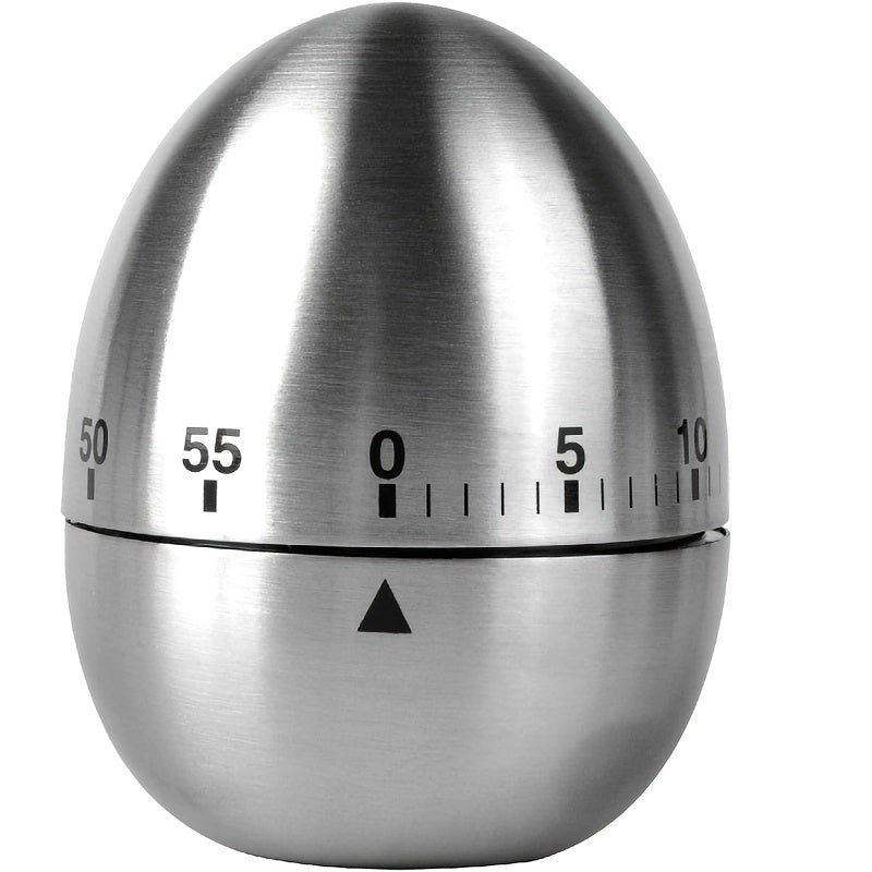 Egg-Shaped Stainless Steel Kitchen Timer 60-Minute Mechanical Alarm Cooking and Education