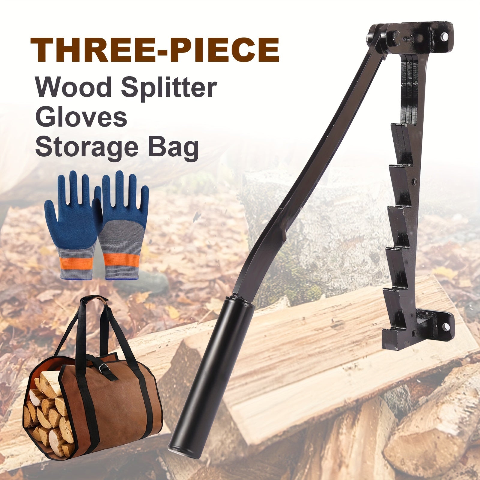 Firewood Splitter Kit Wall Mount Cast Iron with Gloves and Storage Bag