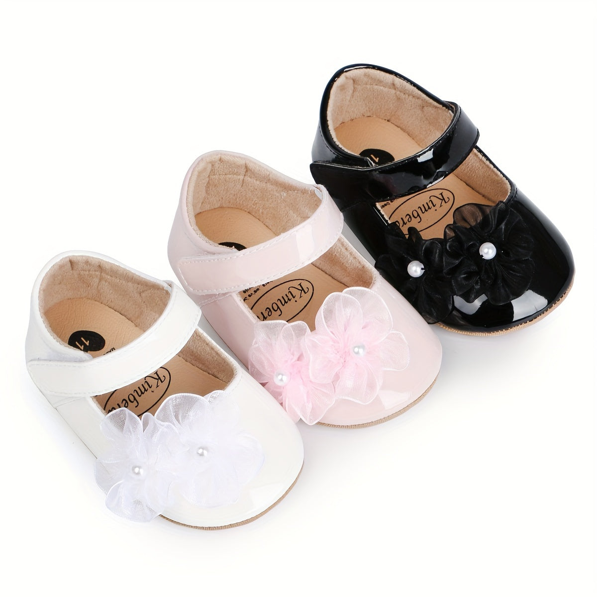 Bolalar qizlar uchun Mary Jane flats, gullar bilan bezatilgan, bahor va kuz uchun
