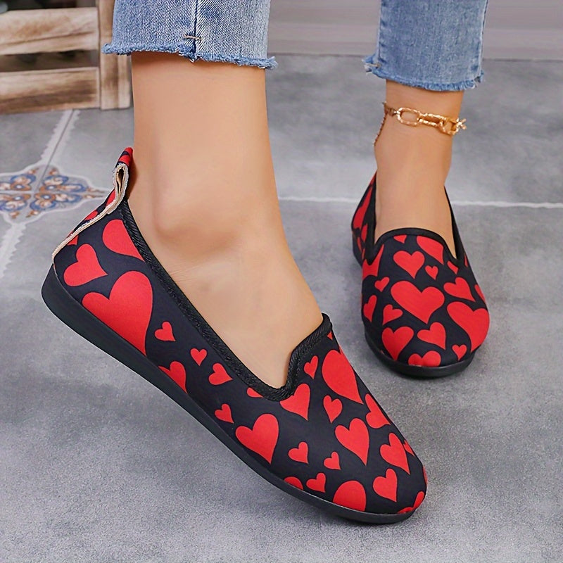 Women's Heart Pattern Slip-On Flats Fabric Shoes Comfortable All-Season