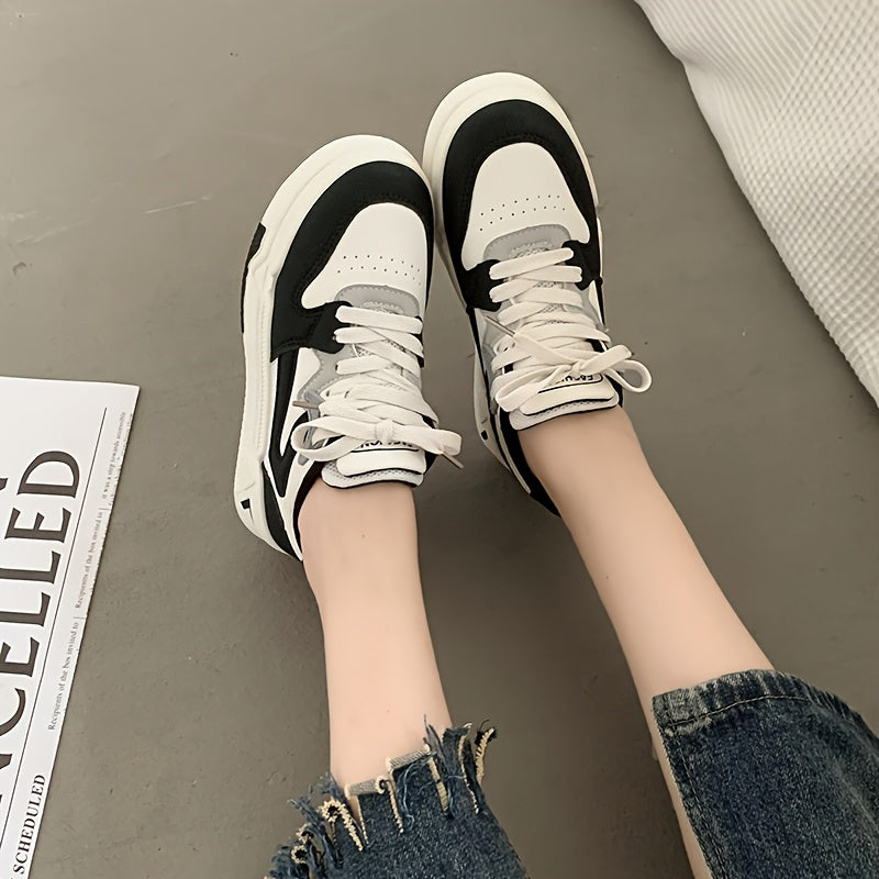 Kids' Black and White Chunky Sneakers for Boys and Girls Casual Lace-Up Low Top Rubber Sole