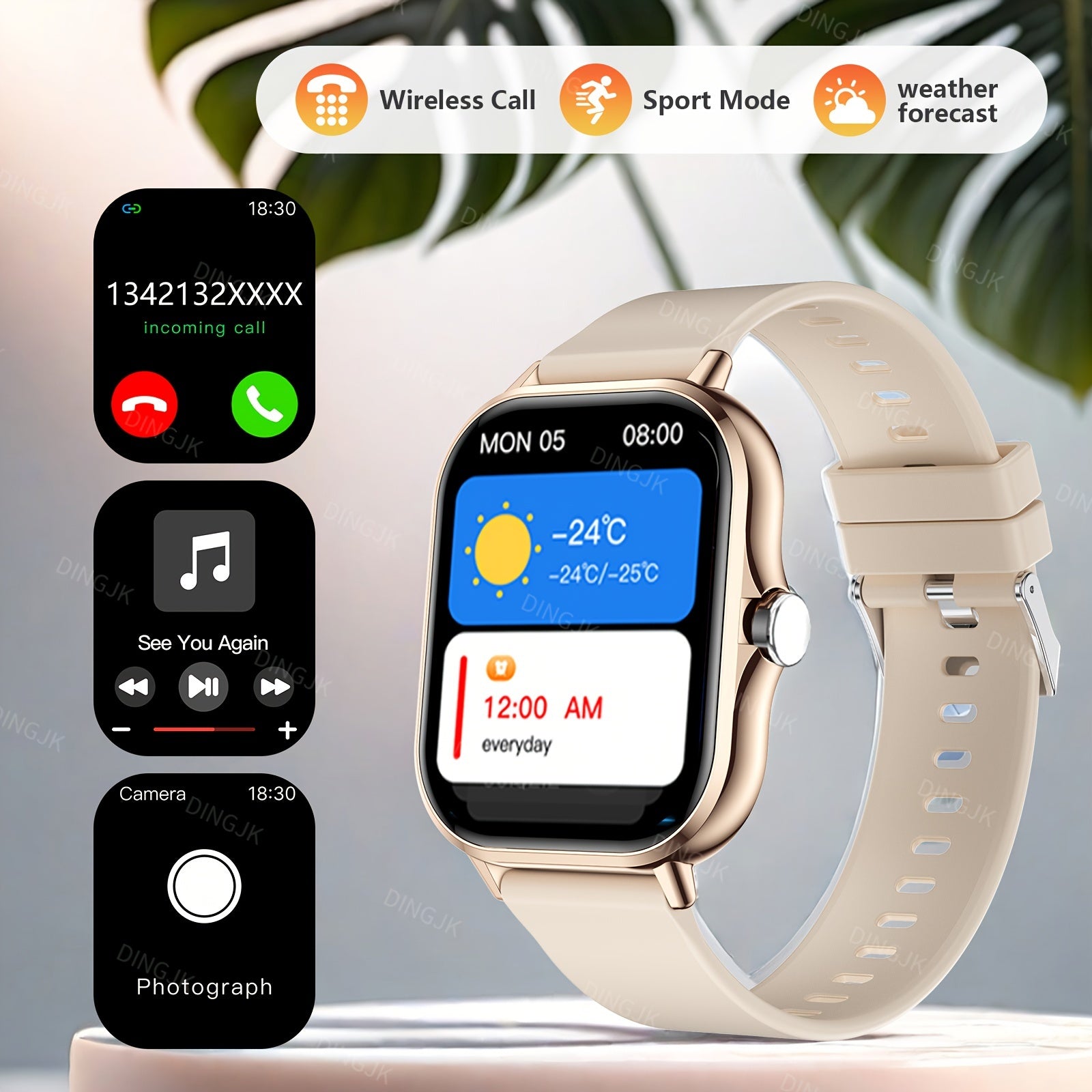 1.83 Inch Full Screen Touch Sports Smartwatch for Men and Women with Wireless Call Message Reminder and Multiple Sport Modes