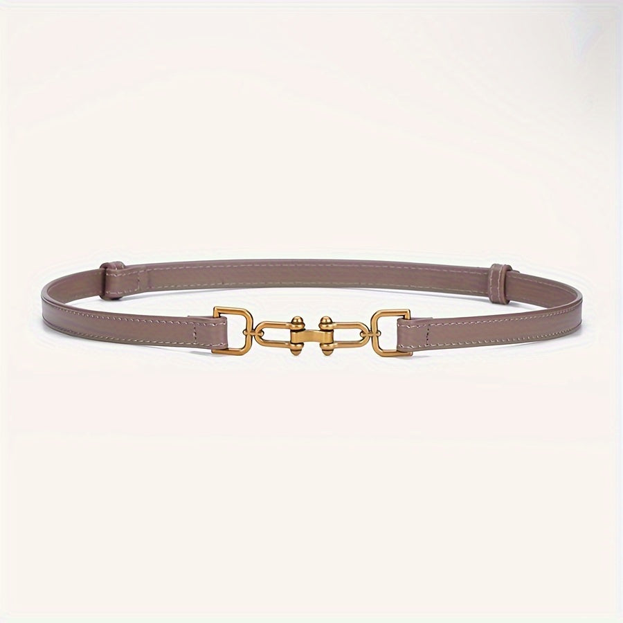 Women's Leather Thin Belt with Decorative Buckle Adjustable Waist Accessory