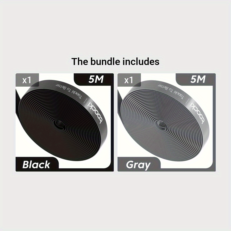 Black and Gray Nylon Cable Winder Tape for iPhone Xiaomi Poco Desk Organizer 3m 5m