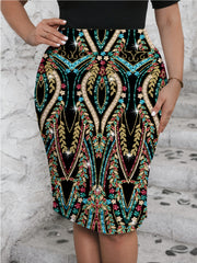 Women's Bodycon Skirt Polyester Elastane Vibrant Geometric Pattern