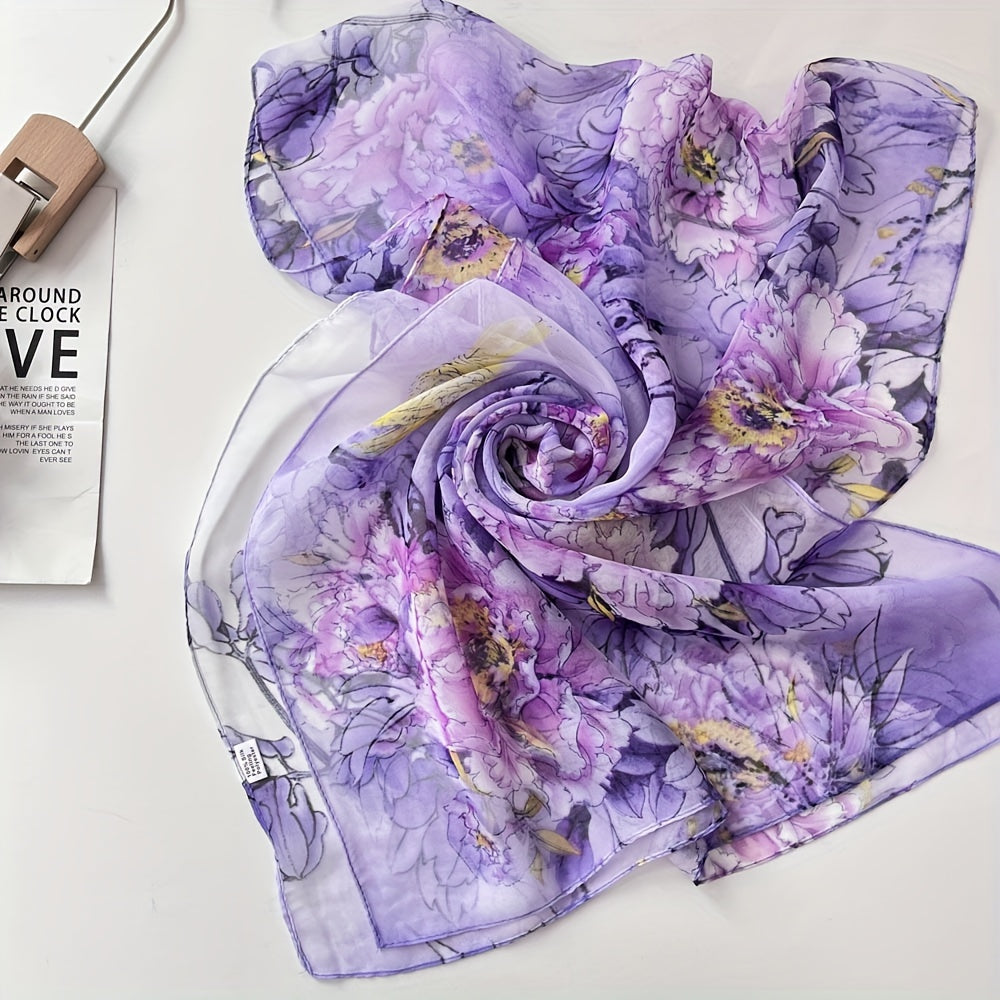 Women's Silk Scarf with Peony Design for Spring and Summer