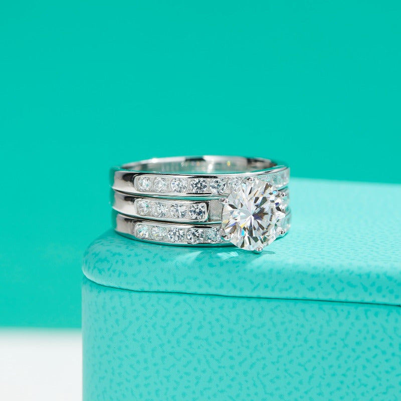 Women's Moissanite Ring Set 18K Gold Plated Sterling Silver 2 5 10 Carats