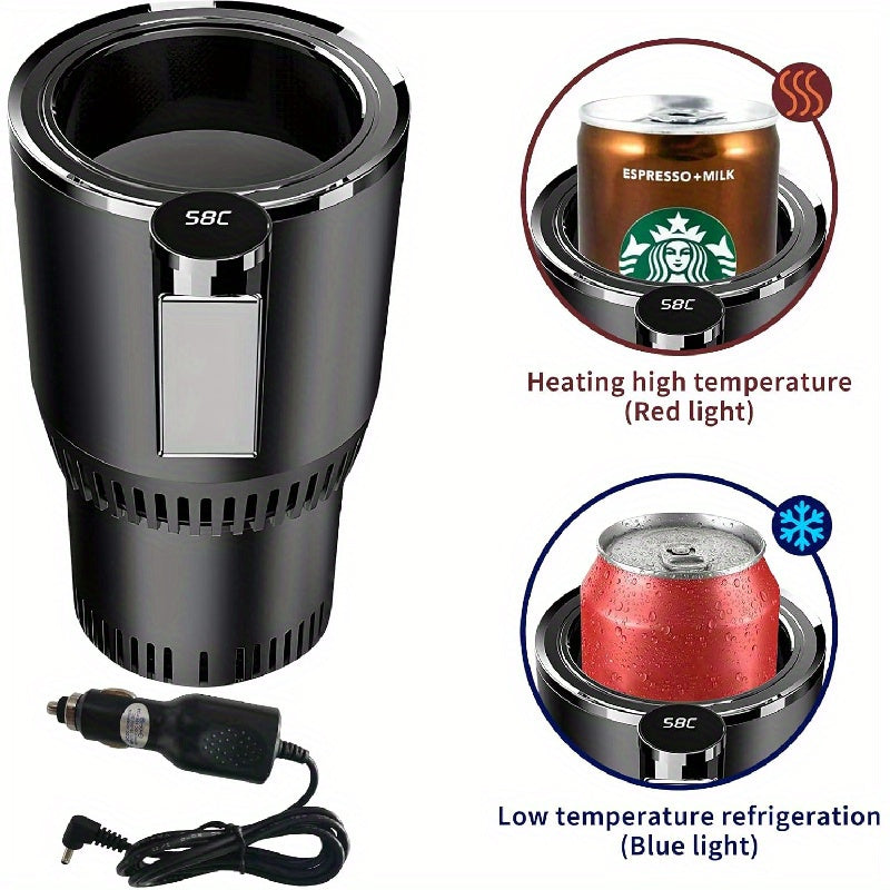 2-in-1 Car Cup Cooler and Heater Black with LED Display Travel Drinkware