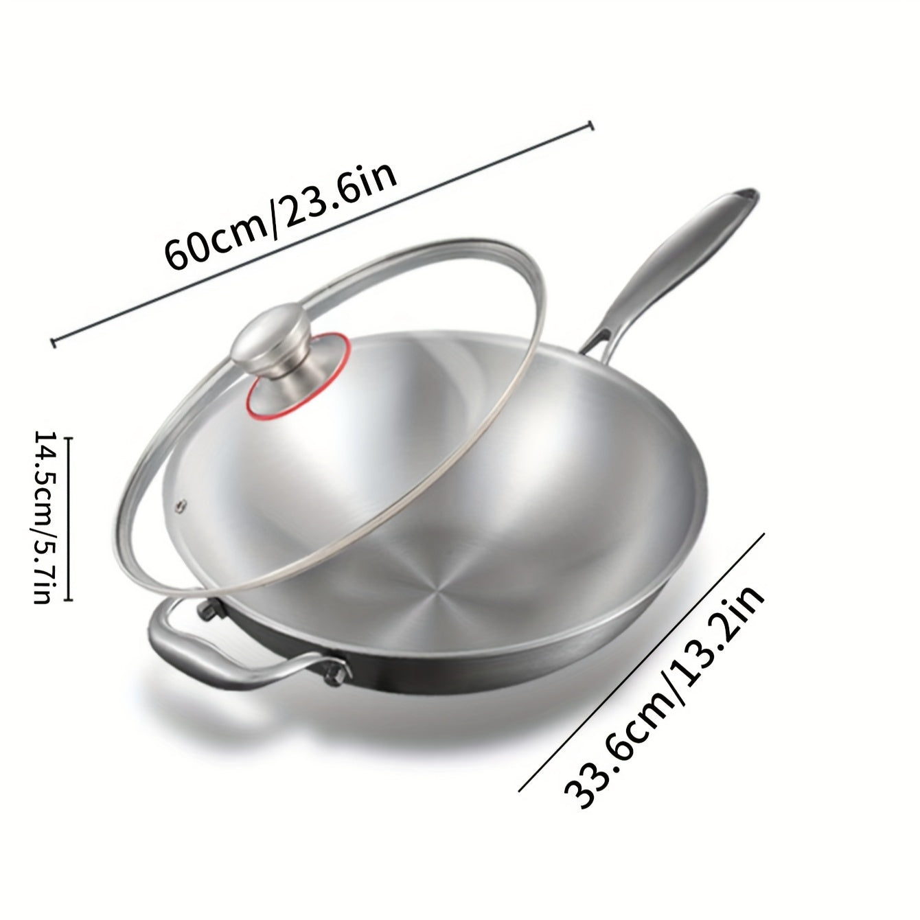 Stainless Steel Chef's Wok with Non-Stick Coating, Wooden Handle, Easy to Clean