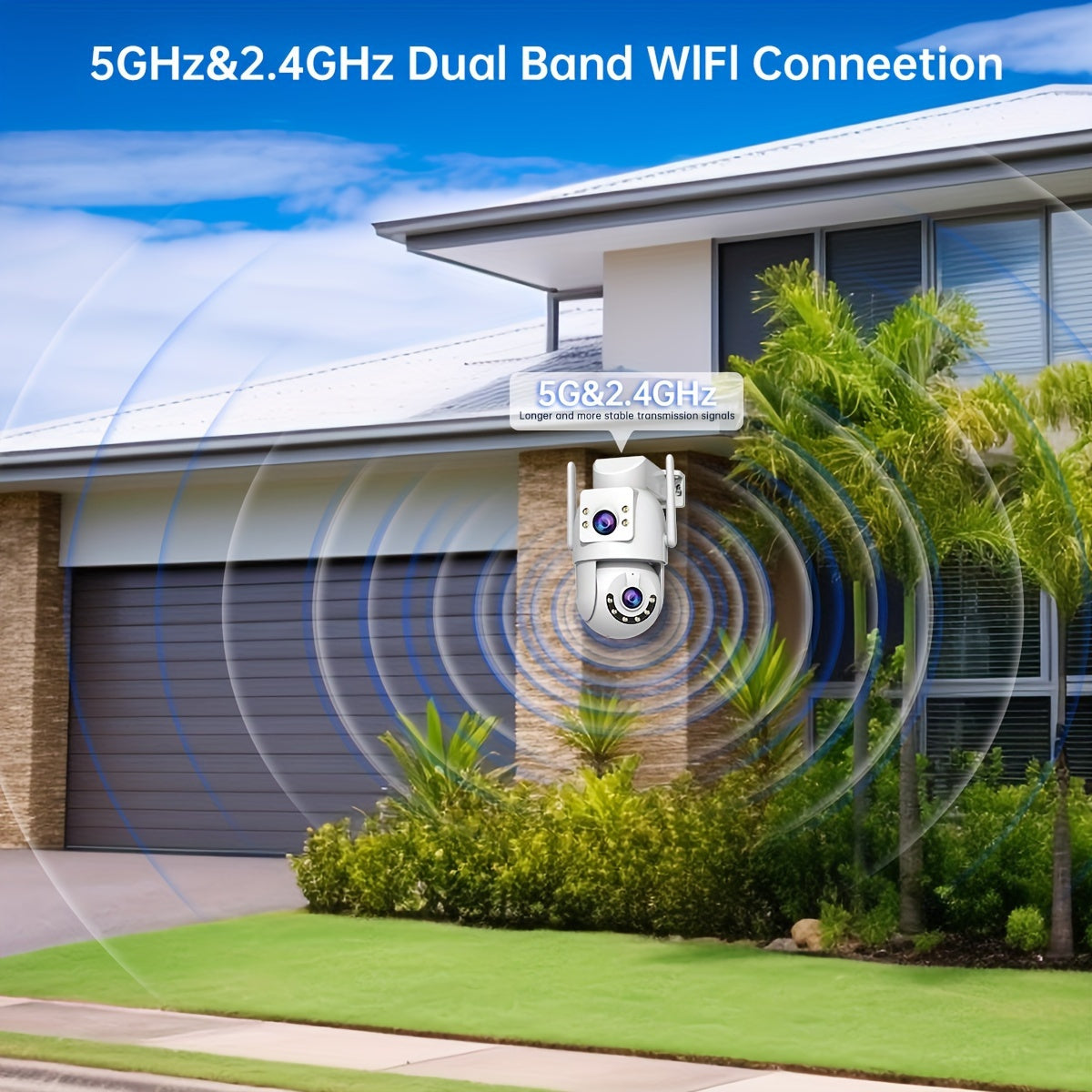 Wireless PTZ Security Camera with 5G WiFi Dual Lens Two-Way Audio Auto Tracking for Elderly Pets and Kids