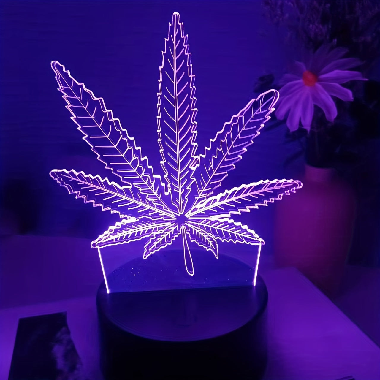 Lámpara ilusión de hoja de arce 3D con luz nocturna táctil de 7 colores y función de cambio de color