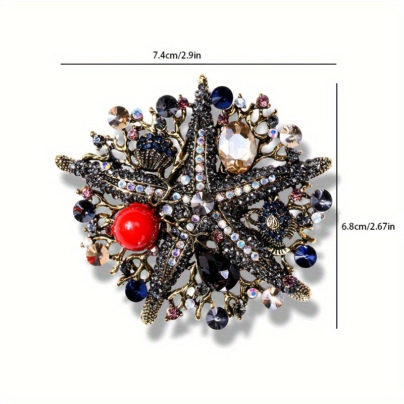 Ocean-Themed Starfish Rhinestone Brooch Pin with Faux Pearl Details for Women