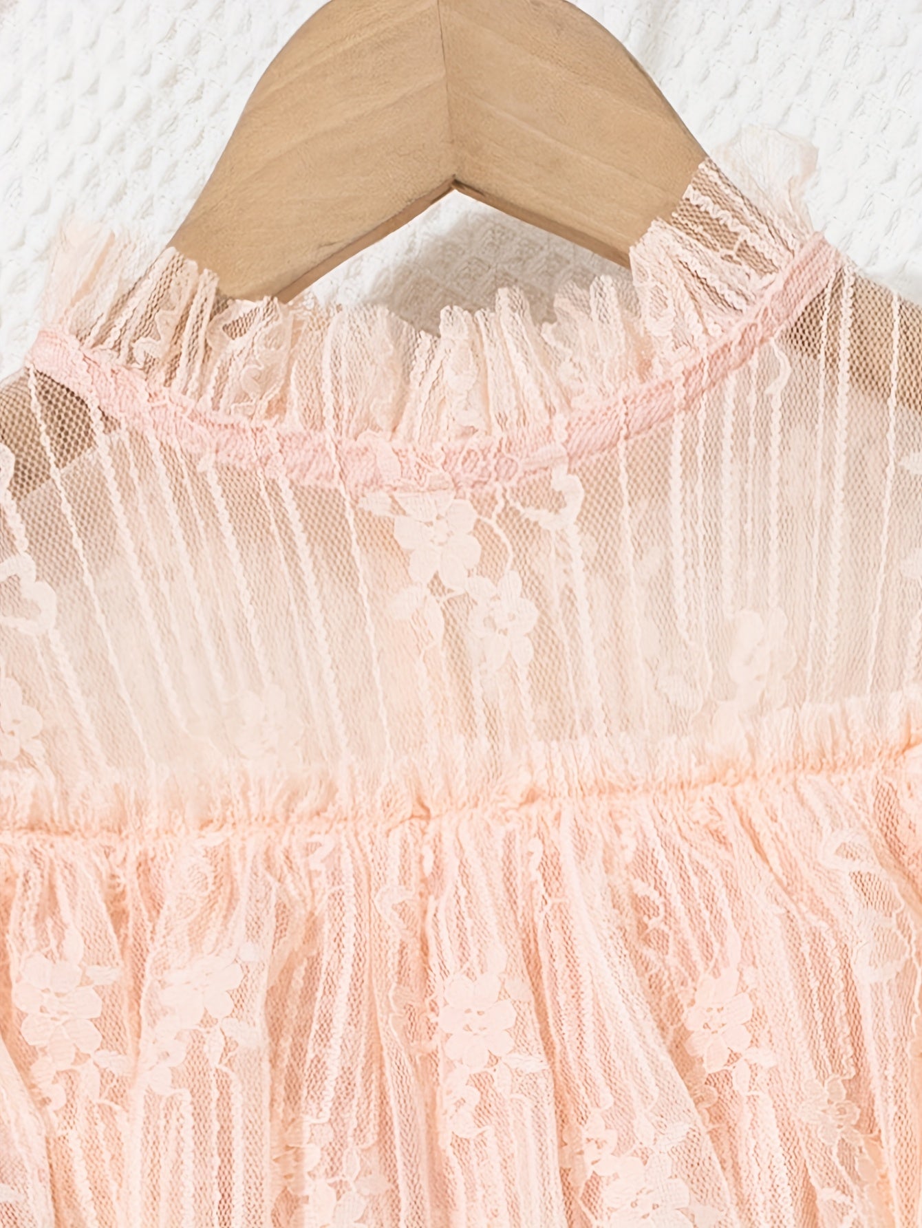 Girls Summer Dress Kids Princess Gown Lace Detail Solid Polyester Slim Fit