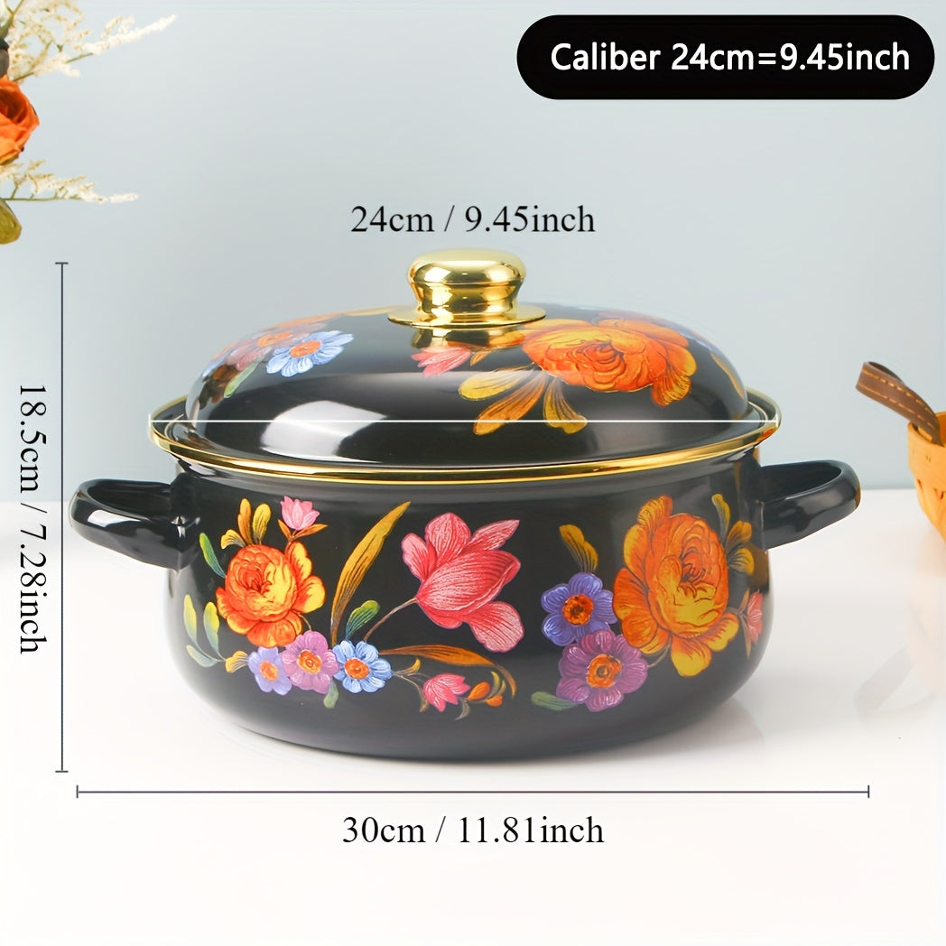 Enamel Double Ear Soup Pot Thickened High-Temperature Resistant for Electric Stove Gas Kitchenware