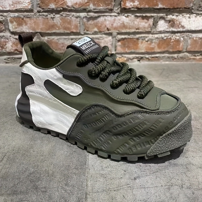 Men's Black Chunky Sole Sneakers with Textured PU Upper and Breathable Fabric Inner