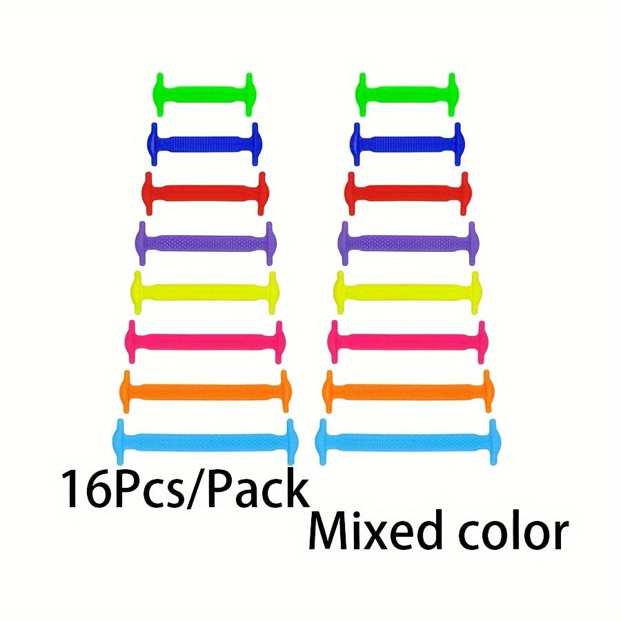 16 Pcs Silicone Elastic No-Tie Shoelaces Waterproof Stain-Resistant for Sneakers