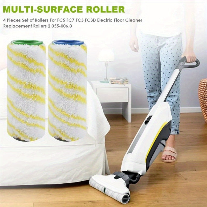 Set of 2 Microfiber Floor Rollers for Vacuum Cleaners, Washable, Low Noise Rotation Heads