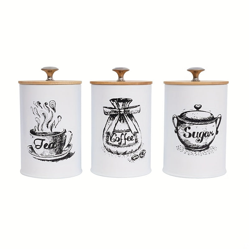 Set of 3 Round Bamboo Lid Storage Containers Reusable Multipurpose Kitchen Organizer