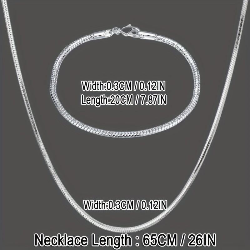 Sterling Silver Jewelry Set with 3mm Snake Chain Necklace and Bracelet Gift
