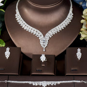 Leaf-Shaped Cubic Zirconia Jewelry Set for Women Wedding Necklace Earrings Elegant Bling