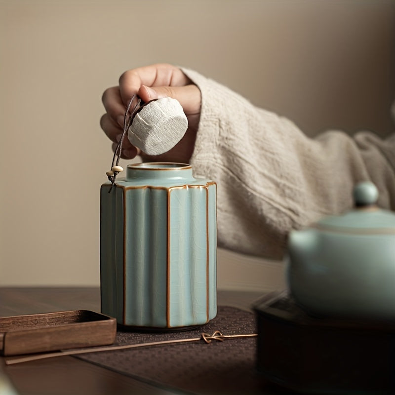 Ceramic Tea Caddy, Chinese Style, Portable Multi-Functional Coffee and Tea Storage