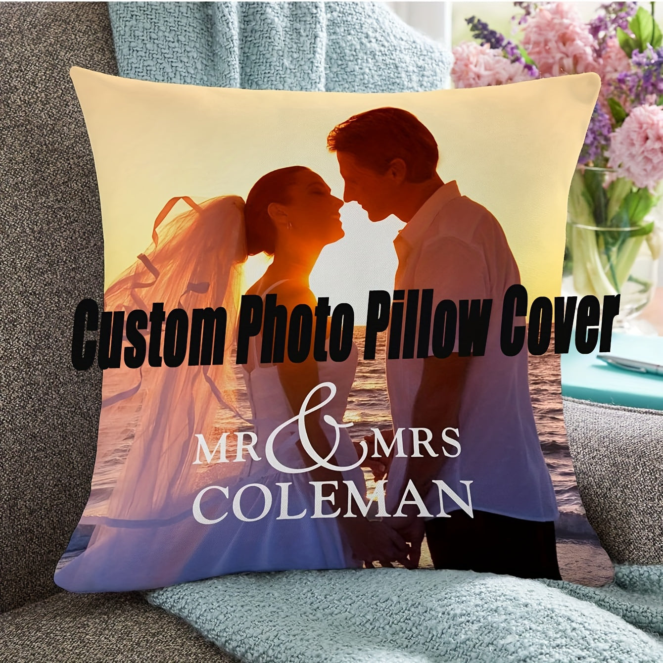 Custom Photo Pillowcase 45.72cm Soft Polyester Single-Sided Print Gift