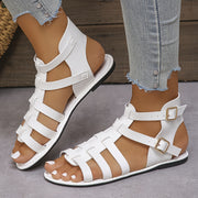 Women's Solid Color Strappy Buckle Flat Sandals Summer Casual Footwear