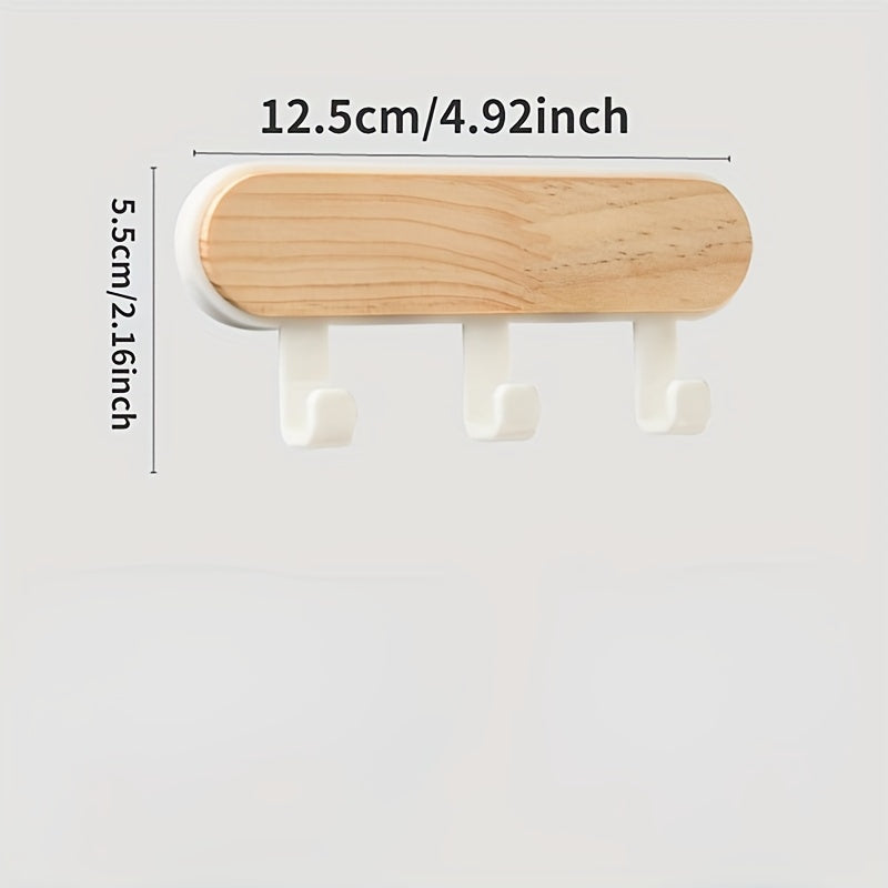 Ganchos de pared de madera de pino sin taladro, ahorra espacio para la cocina y el almacenamiento de ropa