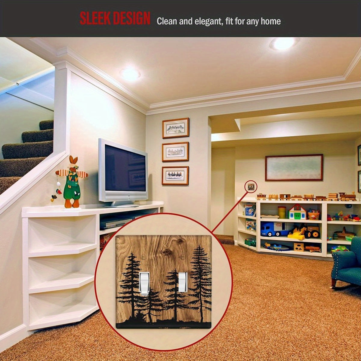 Modern Art Style Pine Wood Switch Plate for Bathroom Bedroom Living Room