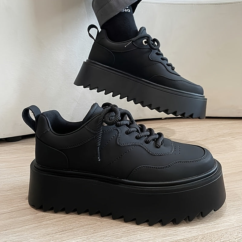 Men's Solid Color Thick Sole Sneakers Non-Slip Low-Top Casual Street Style