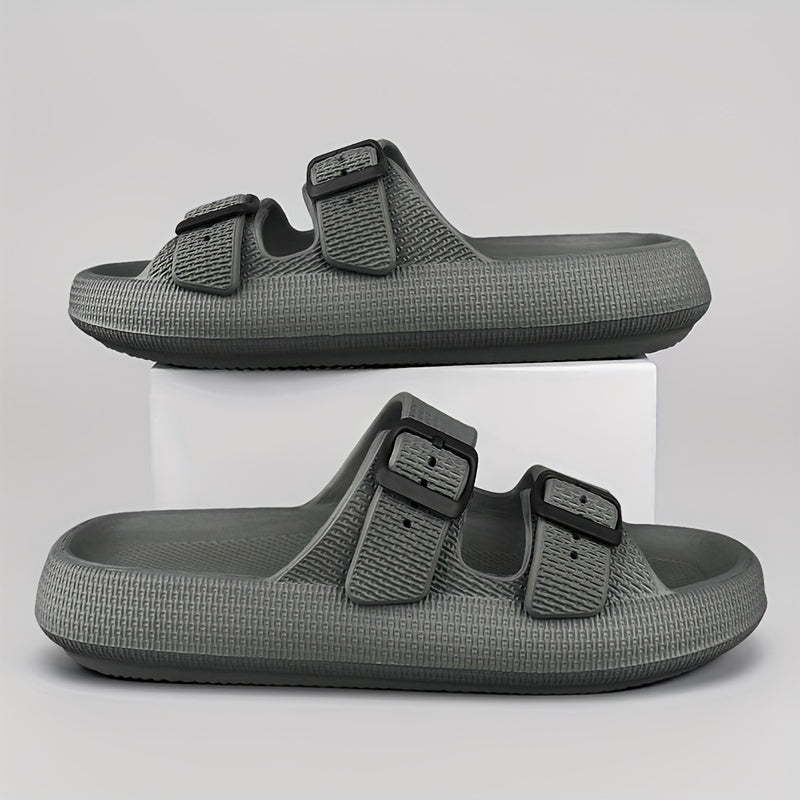 Men's Black EVA Slides with Buckle Non-Slip Casual Flat Sandals All-Season