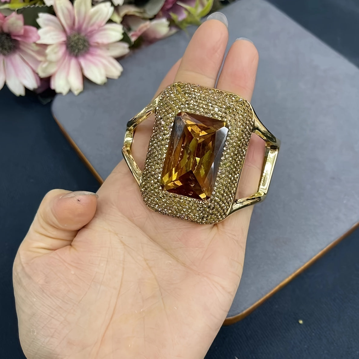 Pulsera de cobre boho chic con piedra natural, ajustable, de diseño abierto para mujeres