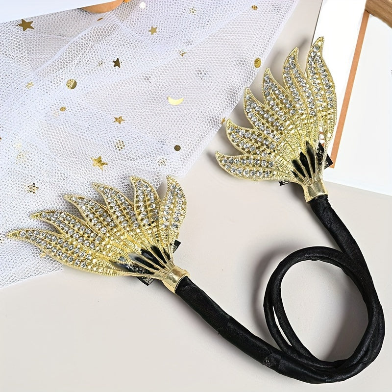 Women Gold Double Wing Hair Curler and Diamond Hair Band for Stylish Buns