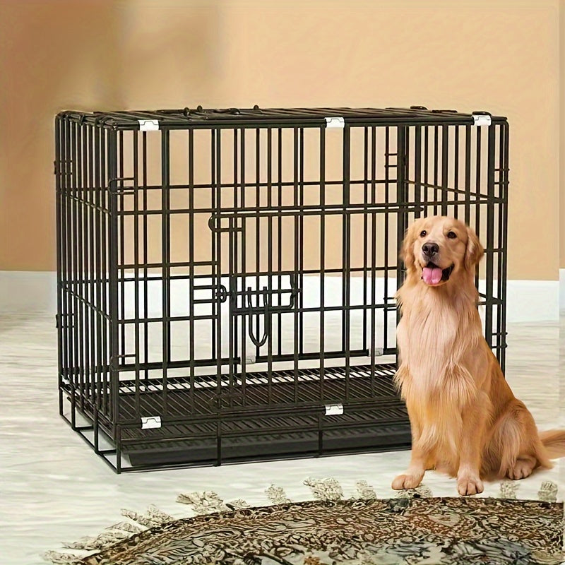 Foldable Medium Dog Cage Set with Feeder Tray and Mat for Indoor Use