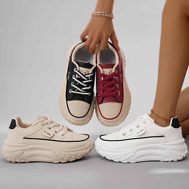 Women's High-Top Sneakers in Black White Red Beige with Thick Sole for Casual Sport Outdoor