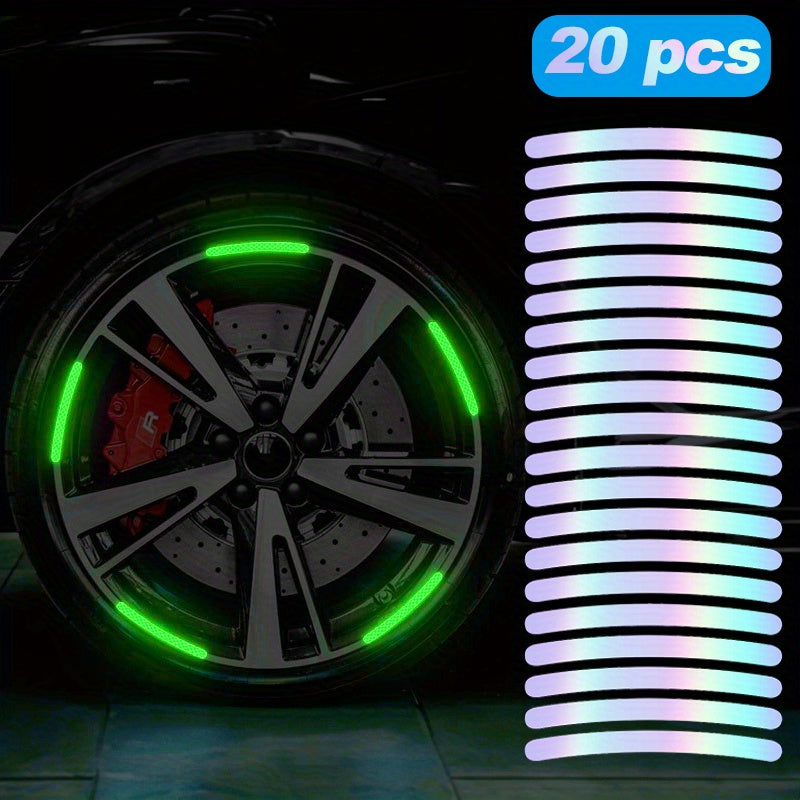 20 Pcs Car Wheel Luminous Reflective Stickers Green Night Decor