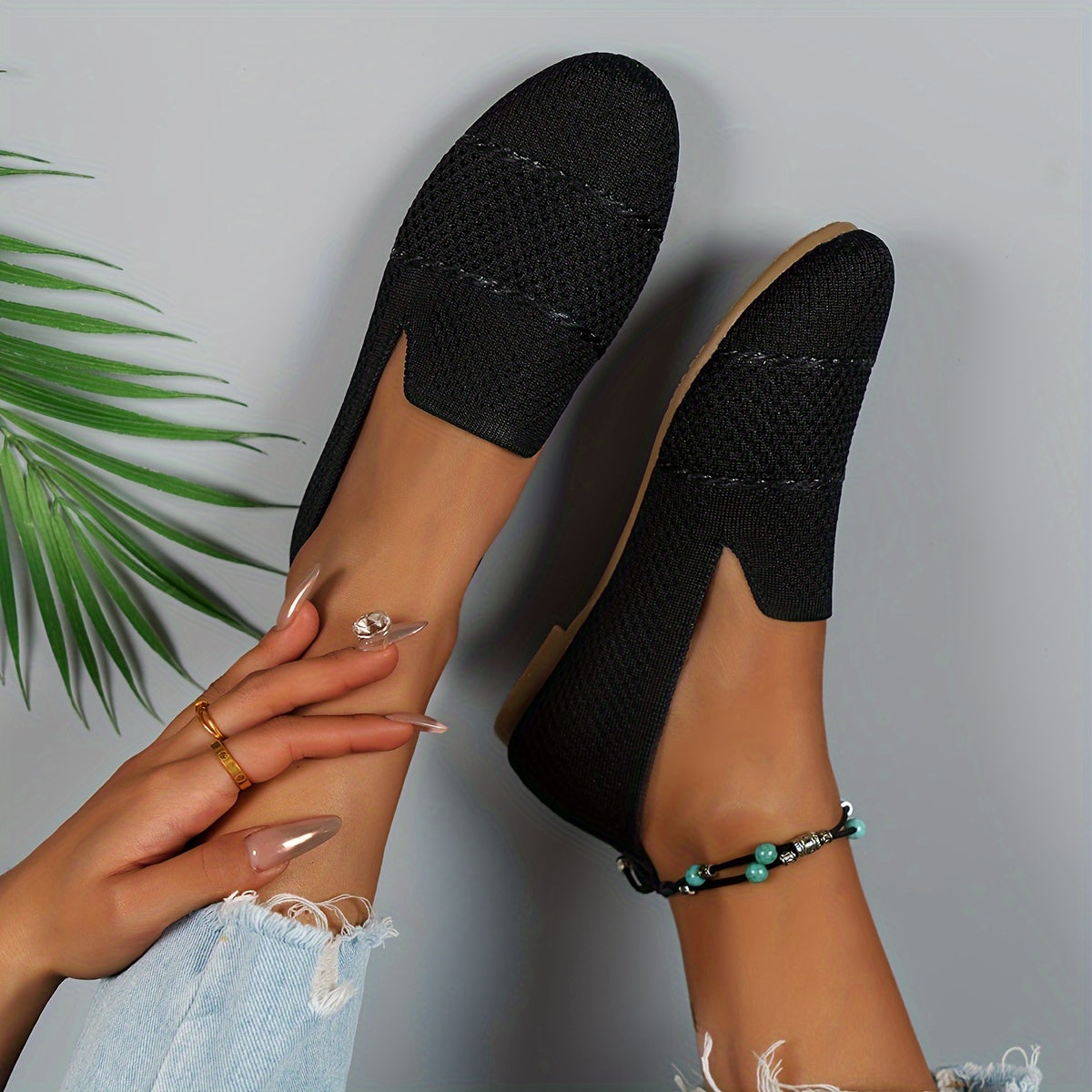 Women's Knitted Flat Shoes Breathable Slip-On Casual Flats