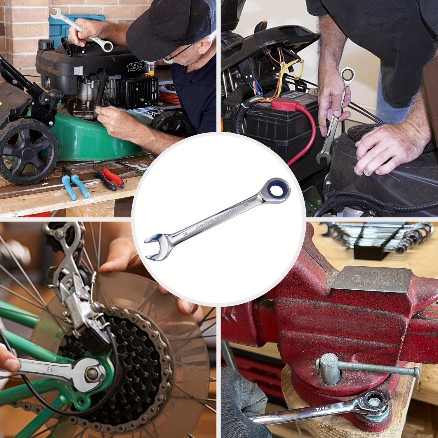 Combination Wrench 8-18mm SAE Metric, 72 Teeth, CR-V Steel, Motorcycle Car Repair