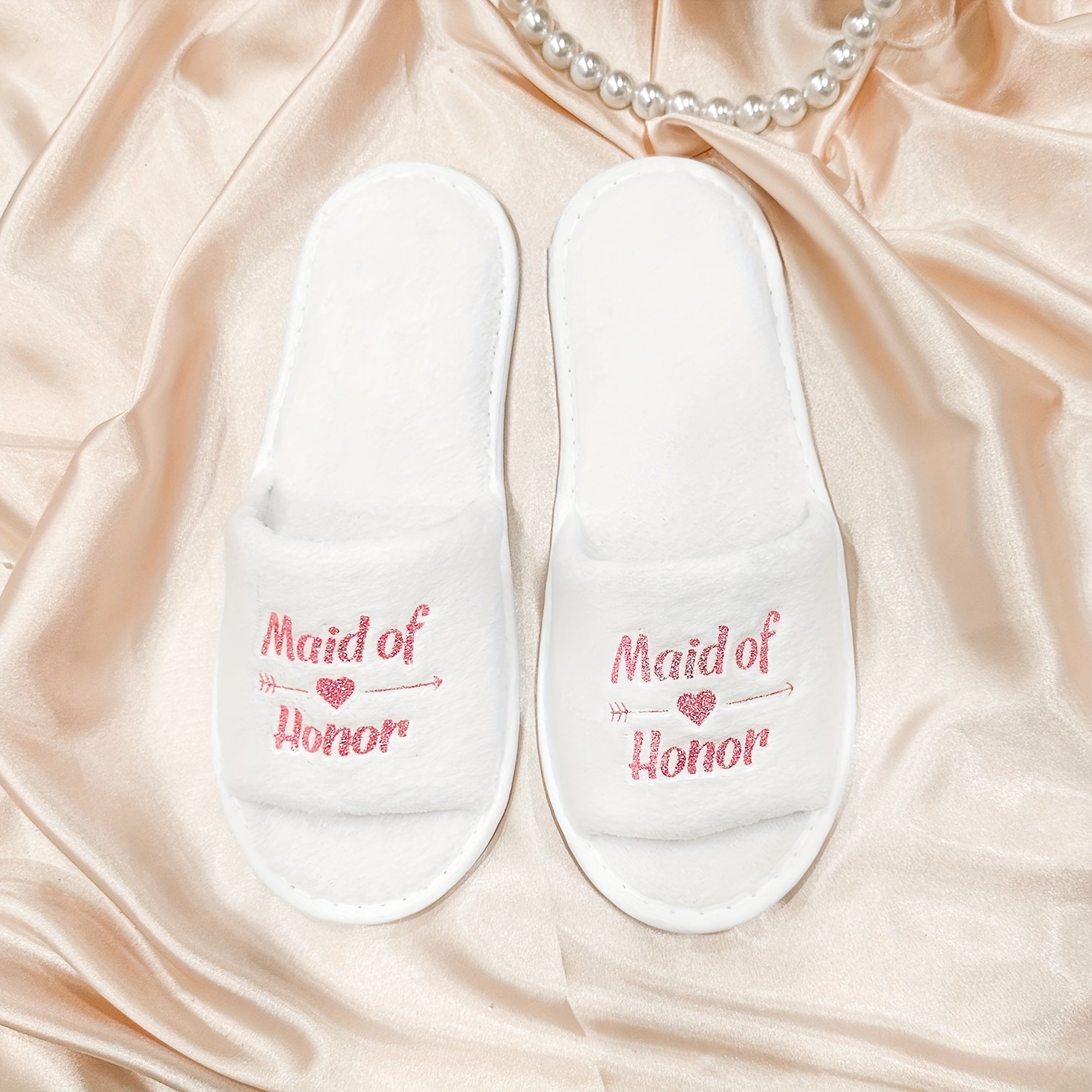 Pink Glitter Bridal Slippers Set - Heart Design, Bachelorette Party Shoes