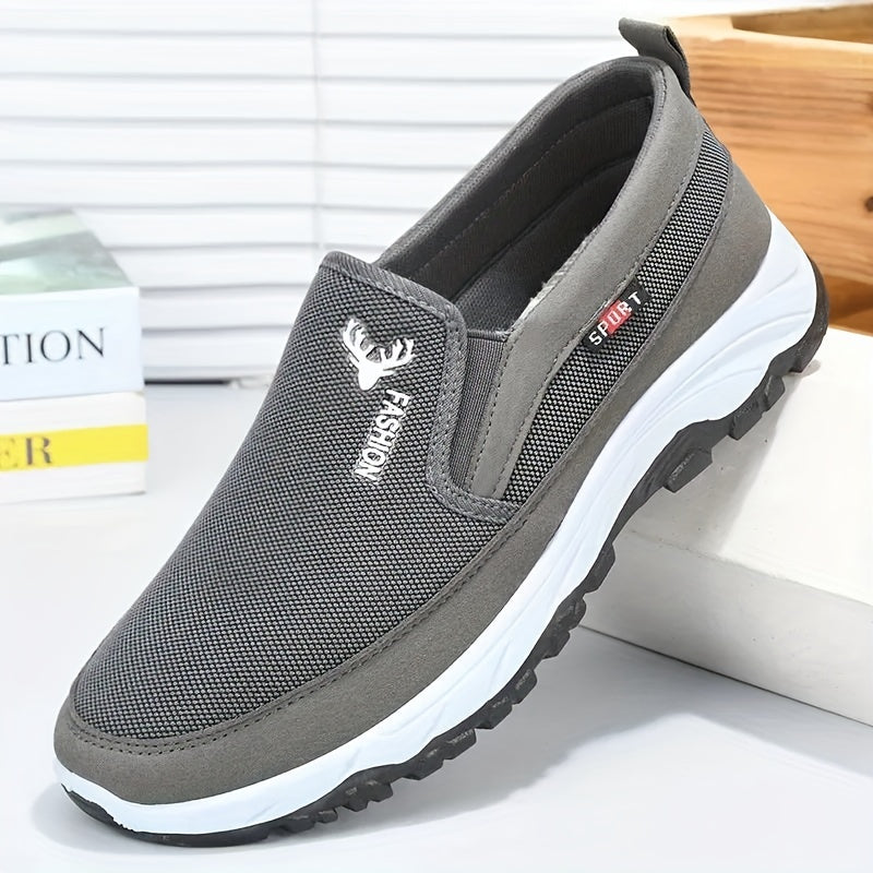 Men's Canvas Slip-On Sneakers Black Gray Blue Casual Breathable Soft Sole Durable PVC