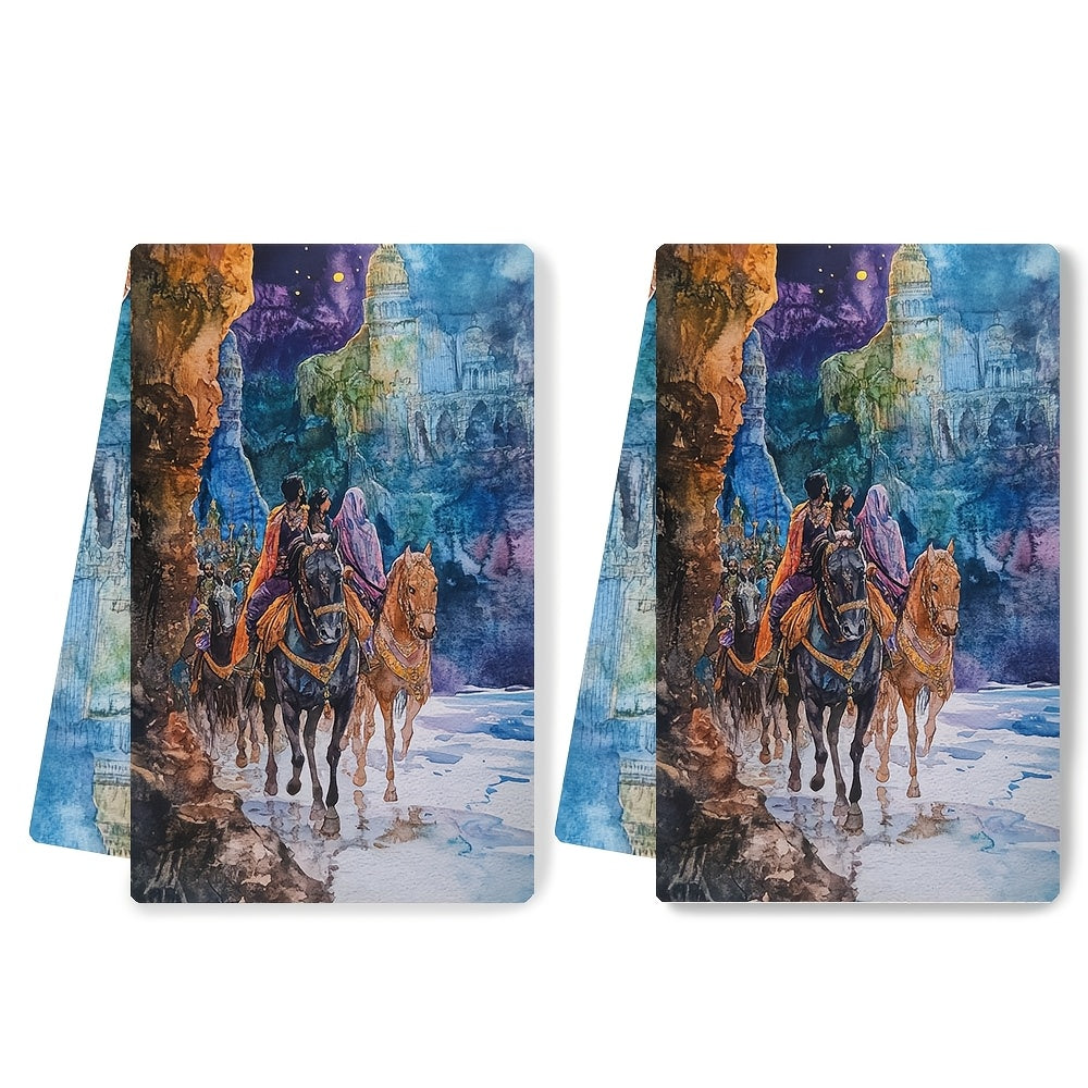 Set of 2 Soft Kitchen Towels with Welcome to Khazad Dum Scene 40x60 cm