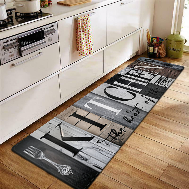 Cozy Patchwork Plank Kitchen Mat Non-Slip Easy-Clean Polyester Rug for Living Room Bedroom Dining