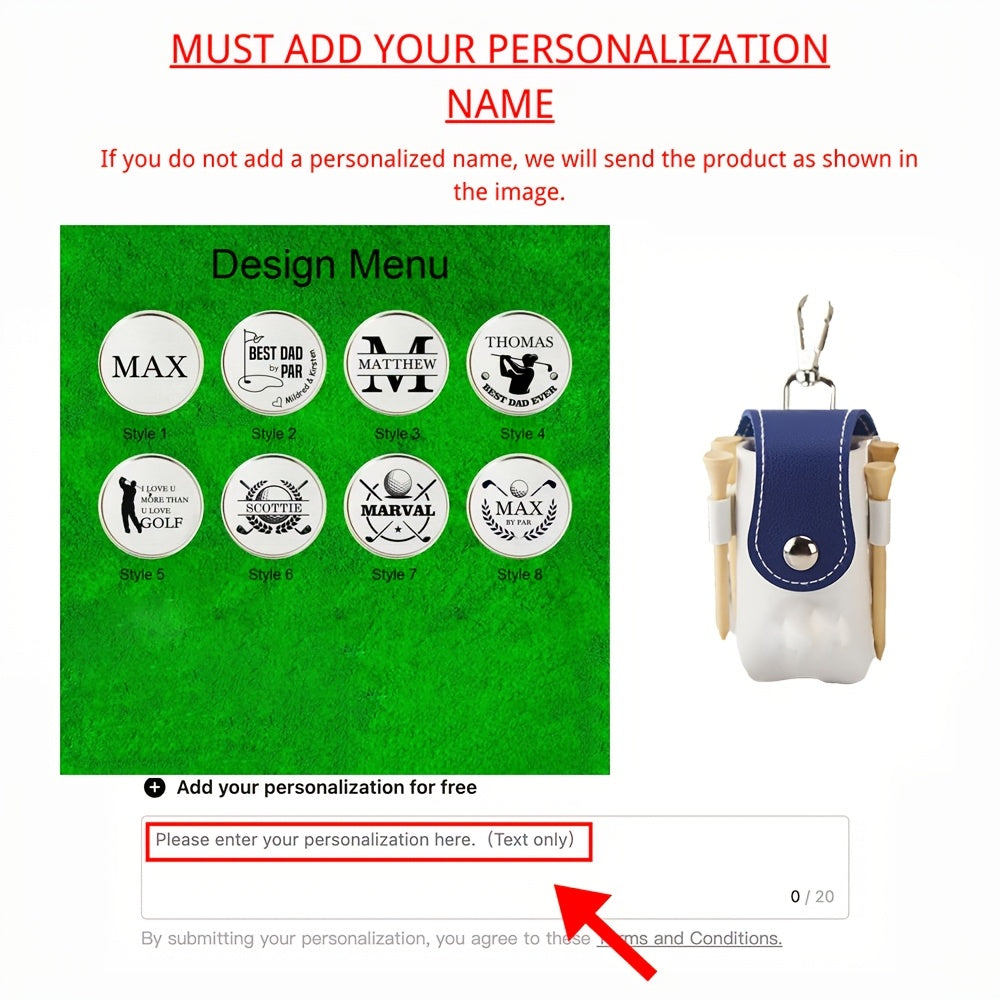 Индивидуальный кожаный держатель для гольф-мячей с зажимом, с гравировкой, органайзер для тиков, для гольфистов